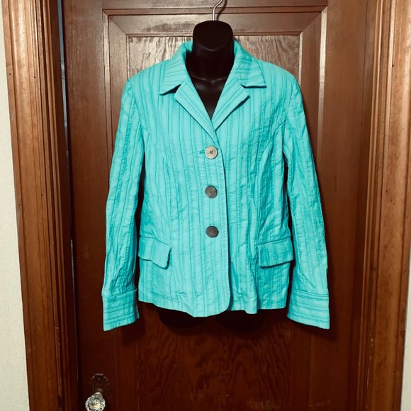 J. Jill Turquoise** Ridged 100% Cotton Blazer Size 12 - Picture 12 of 15
